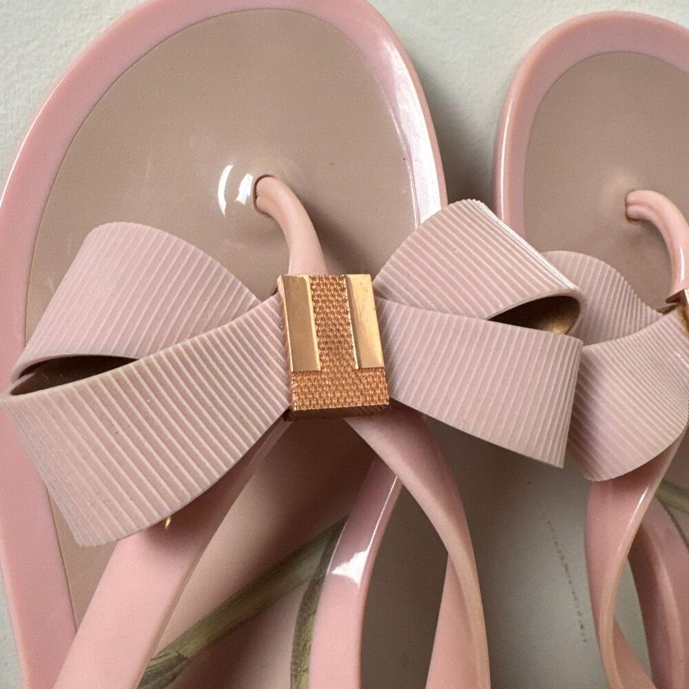 Ted Baker Pink Bow Flip Flops Women's UK 6 US 8 Jelly Sandals Floral - Picture 2 of 9